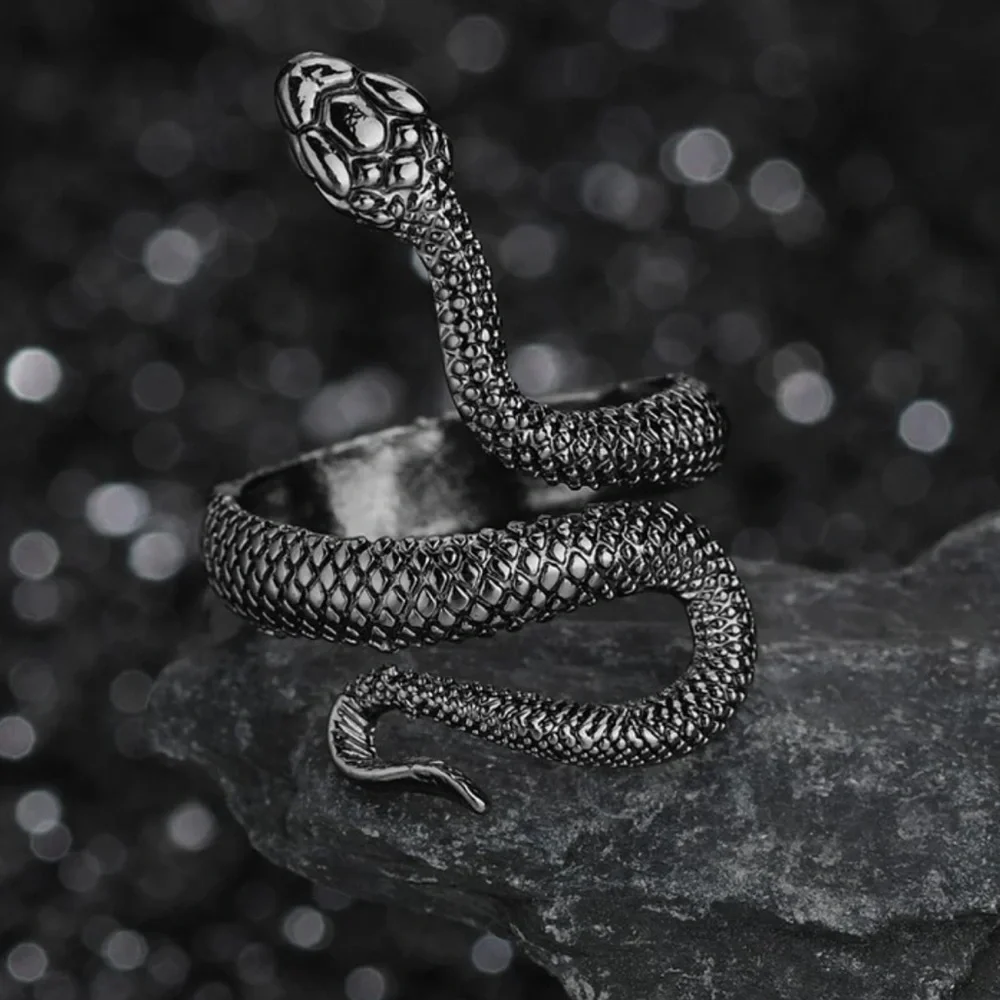 Gothic Black Snake Statement Ring Adjustable Size 9 NWT